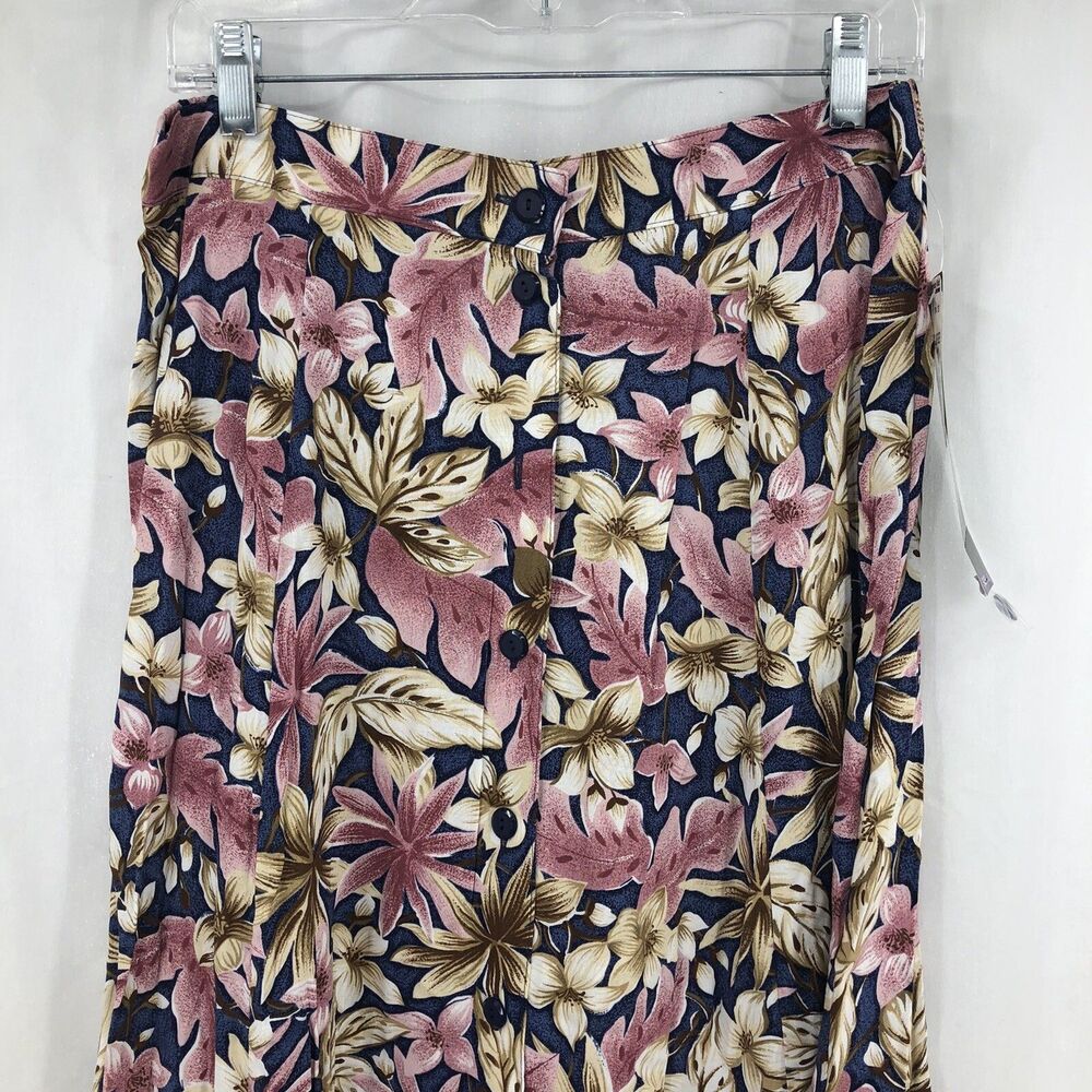 Vintage Radcliffe Blue Pink Floral Button Front Midi Skirt 3891MW Large NWT